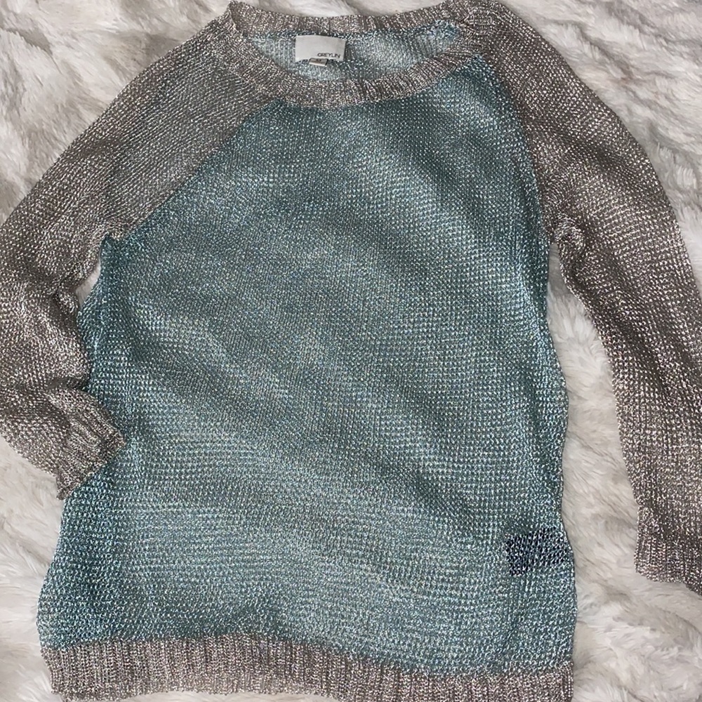 Greylin Green with Gold Metallic Mesh Tunic